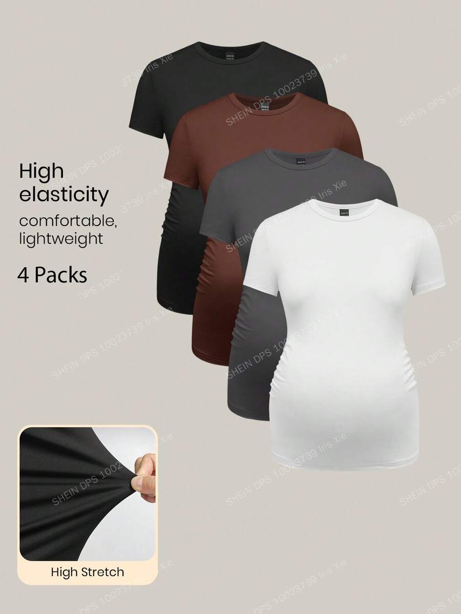 Modmama Maternity Summer City Leisure Round Neck Short Sleeve Solid Color Slim Multi-Color Pregnancy T-Shirt