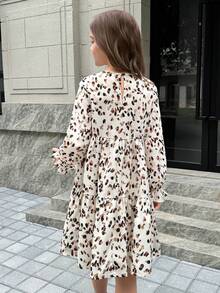 SHEIN 少女休闲度假时尚圆领泡泡袖宽松拼接连衣裙 - 彩色 - 查看 2