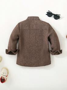 SHEIN Toddler Boys' Plain Simple Long Sleeve Shirt, Casual Everyday Wear - Brown - View 2