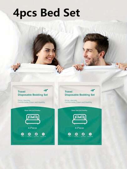 4PCS Bed Set Disposable Portable Travel Bedding Hotel Disposable Bedding Business Travel Bedding Travel Hotel And Hospital Trains Camping Essential Bedding Disposable Bedding Set Travel Queen Bed Disposable Sheets Travel Is Ready To Use Clean And Hygienic