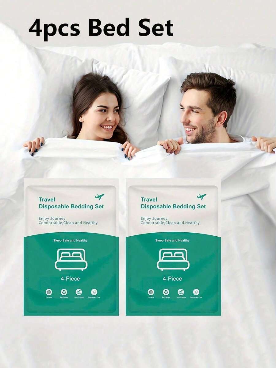 4PCS Bed Set Disposable Portable Travel Bedding Hotel Disposable Bedding Business Travel Bedding Travel Hotel And Hospital Trains Camping Essential Bedding Disposable Bedding Set Travel Queen Bed Disposable Sheets Travel Is Ready To Use Clean And Hygienic