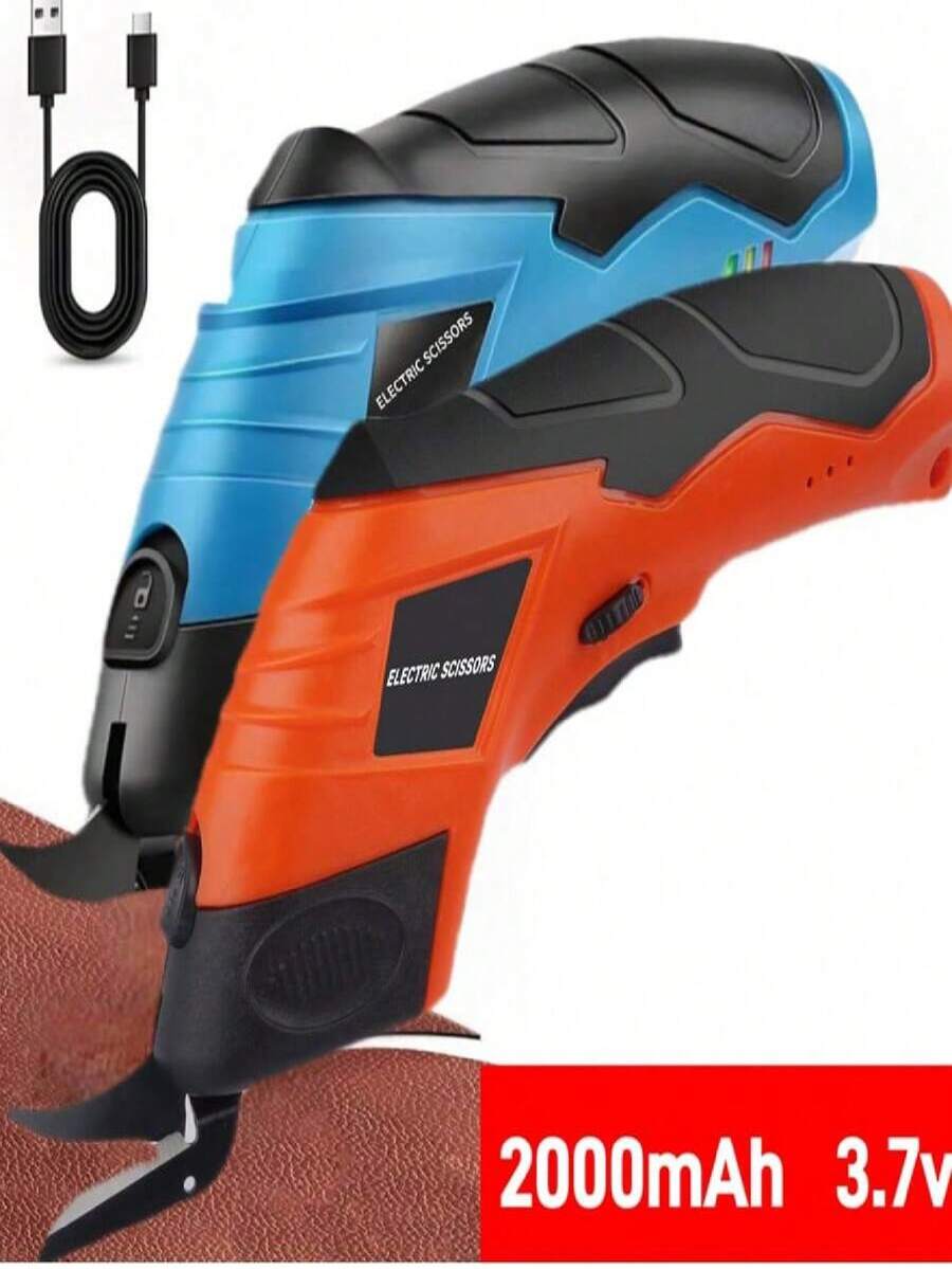 Electric Fabric Scissors(Blue/Red) , Cordless Electric Scissors Fabric Cutter, USB Rechargeable Cloth Cutter For Carpet/Leather/Paperboard/Crafts/Sewing Tools - Multicolor - View 1