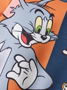 TOM & JERRY X SHEIN 2pcs Baby Boy Cartoon Sports Casual Style Cute Cat & Mouse Print Patchwork Sweatshirt And Pants Set, Suitable For Spring, Autumn And Winter Fall