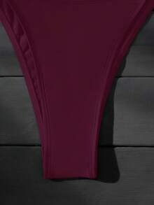 SHEIN Swim Vcay Áo yếm cổ yếm nhuộm màu đá cẩm thạch họa tiết trơn màu mùa hè dành cho nữ, trang trí bãi biển, hồ bơi, tiệc thường ngày, ngày lễ, xuân/hè - Màu Đỏ Sâu - Xem 4