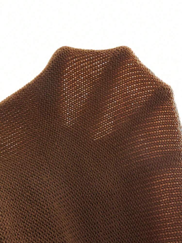 Casual Solid Color Mandarin Collar Lantern Sleeve Sweater, Autumn/Winter