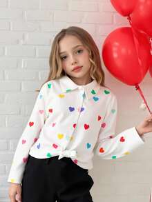 1pc Girls' Floral Print Long Sleeve Shirt, Vacation Style, Spring/Autumn - White - View 8