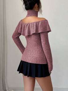 Elenzga Pull femme à encolure ras-du-cou, épaules dénudées avec volants