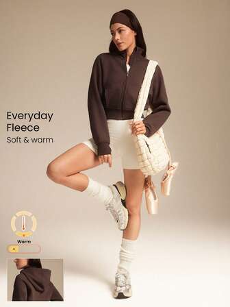 GLOWMODE Sweat-shirt-shirt zippé court avec capuche amovible, poignets et ourlet côtelés, trous pour les pouces, doux et douillet. Tenue décontractée pour l'automne et l'hiver