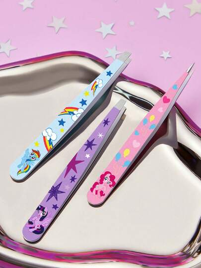 My Little Pony X SHEIN 3-delars multifunktionell högprecisions ögonbrynspincett i rostfritt stål, söt och praktisk makeup-skönhetsverktygssats, viktig för hemmabruk, snedställd mun, spetsig näsklämma, inkluderar ögonfranspincett och hårborttagningspincett, för ansiktshår, inåtväxande hår och flisborttagare, verktyg för lösögonfranstransplantation, söta söta flickor, enhörning, Twilight Sparkle & Pinkie Pie & Rainbow Dash, lila & rosa & blå, presentidéer