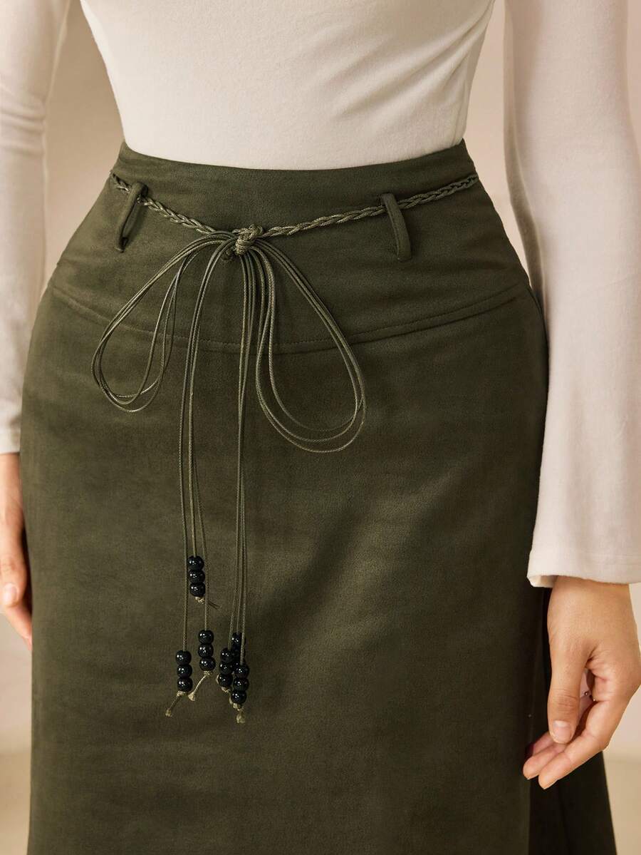 Modelyn 女士不对称A字裙，纯色复古仿麂皮面料