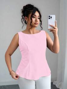 Elenzga Áo cánh hở lưng tối giản màu trơn cỡ lớn dành cho nữ, mặc hàng ngày - Hồng - Xem 2