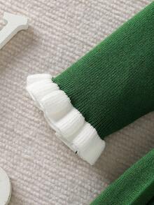 Souflis Souflis 女童可爱心形纽扣毛衣连衣裙 - 荷叶边领口，甜美公主风，秋冬款 - 墨綠色 - 查看 5