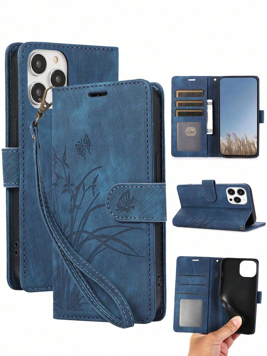 PU Leather Basic Drop-Proof Phone Case For Credit Card Holder, Flip Wallet Case