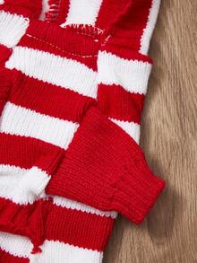 PETSIN 1pc Red Striped Cute Warm Thick Autumn And Winter Knitted Pet Hooded Sweater Christmas Style Striped Pet Thick Hooded Clothes - Red - View 4