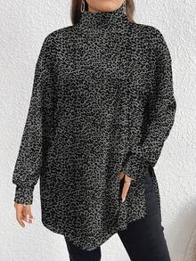 EMERY ROSE Plus Size Casual Minimalist Turtleneck Long T-Shirt, Spring/Autumn/Winter Fall - Multicolor - View 5