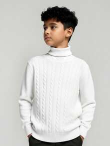 SHEIN Tween Pojkar Avslappnad Vardags Mångsidig Bekväm Höghalsad Långärmad Pullover - Vitt - Visa 6