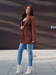 SAYEHFBABY Lapel Neck Single Breasted Blazer In Fall/Winter - Chocolate Brown - View 5