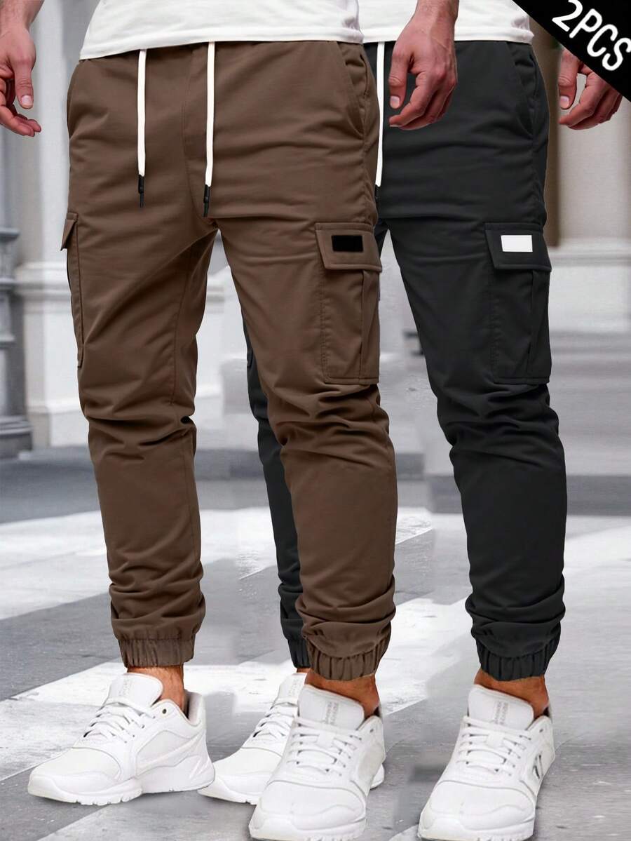 Manfinity Homme Pantalones cargo casuales de unicolor para hombre - Multicolor - Ver 1