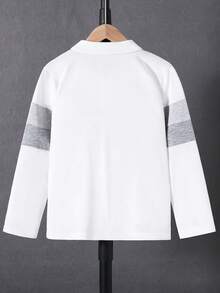 SHEIN Mirajuku Boys' Polo Shirt With Contrast Collar, Long Sleeve, Minimalist & Fashionable - White - View 2