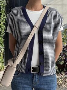 Livesso Women's Striped Sleeveless Sweater Vest, Autumn/Winter - Blue - View 1