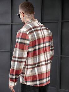 Manfinity CasualCool 男士休閒格紋前扣長袖襯衫，秋季法蘭絨男士必備單品，送禮街頭穿搭襯衫外套 - 彩色 - 查看 2