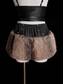 Sunspun Sexy Minimalist Furry Shorts - Brown - View 2