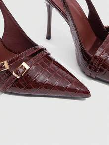 CUCCOO SZL Women's Pointed Toe Buckle Design Everyday Versatile Fashion High Heels For Christmas - Burgundy - View 5