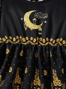 Baby Girl Unique Print Cute Puff Sleeve Dress - Black - View 6