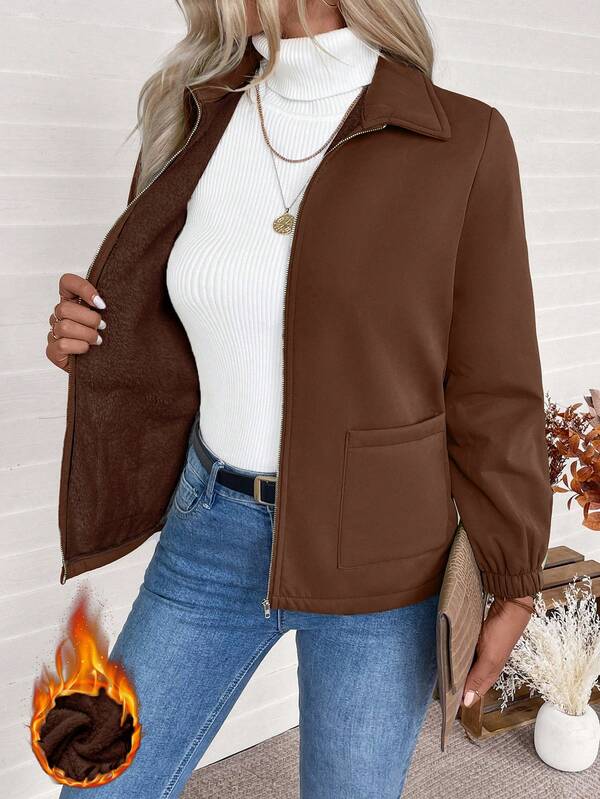 EMERY ROSE 女性用カジュアルジップアップサーマルライニング長袖ジャケット、秋冬用