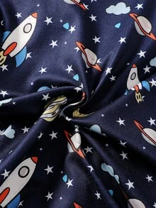男婴宇宙星空火箭印花开衫上衣和裤子套装（2件套），舒适家居服 - 藏蓝色 - 查看 5