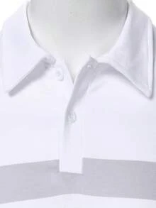 Calvornis 男士休闲 Polo 衫，街头嘻哈风格蓝黑白衬衫，男士高尔夫球衫，男士长袖夏季 T 恤，男士 Polo 衫，男士长袖橄榄球衫 - 白色 - 查看 5