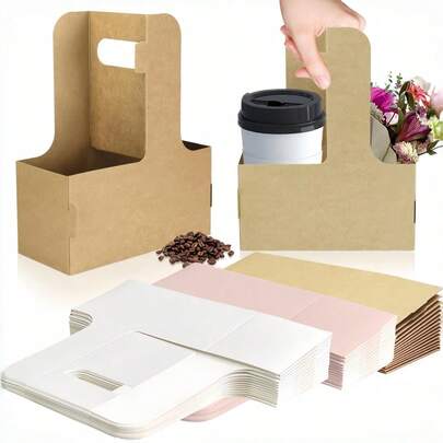 15 PCS Dual Cup Kraft Drink Carrier Disposable Takeout Tray For Simultaneous Hot Cold Beverages Ideal For Coffee Shops Cafes And Food Trucks