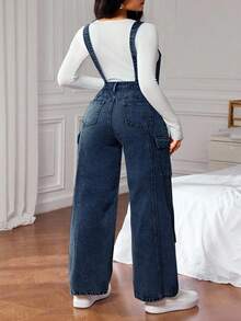 Jeanoix Plus Size Solid Color Casual Denim Jumpsuit