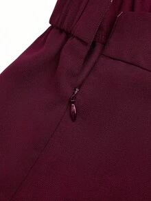 Sweetra Pantaloni da donna taglie forti con decorazione fibbia 2 in 1, snellenti, eleganti, versatili, adatti per l'ufficio e il casual, gamba dritta, autunno/inverno - Bordò - Visualizzare 4