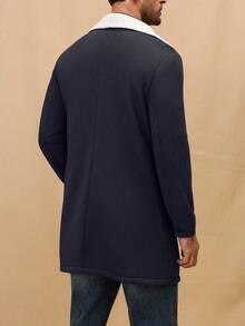 Manfinity Mode Men's Autumn Winter Contrast Stand Collar Casual Knit Coat, Out-Of-Home Friend Coat, Suitable For Friends, Husband, Boyfriend Gifts Men Long Coat Men Outerwear Cashmere Mens Clothing Woolen Jacket Men - Navy Blue - View 2