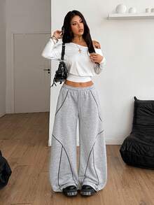 Coolane Women's Winter Streetwear Basic Daily Wear Casual Homecoming Sportswear Contrast Piping Baggy Low Rise Banana Pants