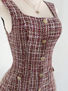 Elamini 女士优雅派对连衣裙，无袖收腰设计，斜纹软呢面料，饰有金属3D花朵，适合秋冬季日常穿着、派对、约会、通勤，百搭时尚。 - 彩色 - 查看 7