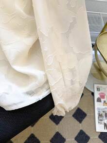 Franclia 女士时尚立领雪纺镂空衬衫 - 杏色 - 查看 7