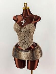 Amplova Y2K Damen Hohlstruktur Träger Top, geeignet für Dates, Partys, Alltagstragen, Silvester, avantgardistischer verstellbarer Spaghetti-Träger BH-Top Weihnachten für Frauen Silvester Kleid - Aprikosenfarben - Übersicht 4