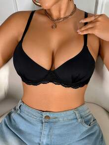 SHEIN Elacene Women's Lace Casual Soft & Comfortable Wire-Supported Lift & Instantlift Bra - Black - View 5