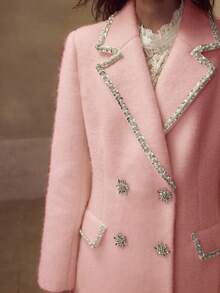 MOTF PREMIUM 女士羊毛镶钻双排扣大衣 - 粉色 - 查看 2