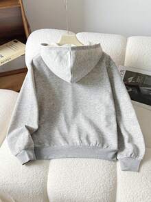 SHEIN Sudadera con capucha gris de punto suave para adolescentes, chaqueta forrada térmica - Gris - Ver 2