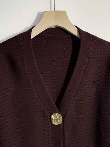 Airaco كارديجان محبوك أنيق للنساء مزين بالمعدن، أكمام طويلة، خريف/شتاء - بني - مشاهدة 7