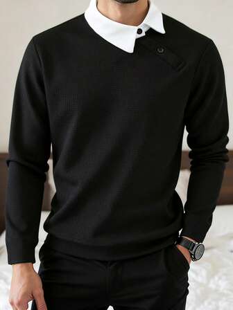Manfinity Mode Men's Contrast Color Long Sleeve Casual Commuter Polo Shirt Men Casual Top And Bottom Set Men Black Two Piece Set Men S Knitted Set Mens Tshirts Shirts And Long Shoets With Cross Sets Old Money,Daily Leisure, Weekend Trips, Outdoor Activities, Travel Expeditions, Relaxed Work Environments Or Semi-Formal Occasions, Boyfriend/Husband Gift, Anniversary Gift Party Christmas
