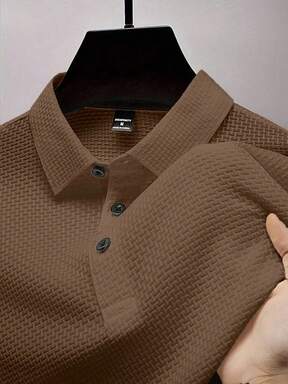 Manfinity Homme Men's Solid Color Front Button Short Sleeve Casual Polo Shirt