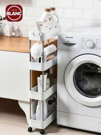 Madebyblanc 1 Piece 3/4 Tier Rolling Utility Cart Storage Shelf, Movable Spacer Storage Shelf, Slim Storage Shelf For Kitchen, Bathroom, Sliding Organizer Shelf For Living Room