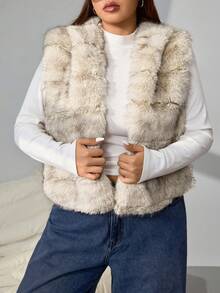 Comfortcana 大码女式无袖人造毛皮连帽休闲扎染大衣