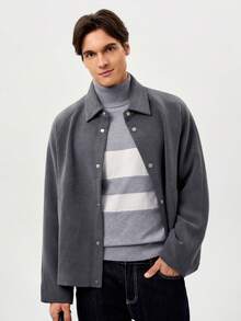 RONVEXI Áo len cổ lọ tay dài màu tương phản thường ngày cho nam, Thu/Đông - Xám - Xem 5