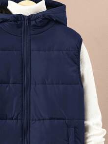 SHEIN Tween Boy Casual Hooded Padded Cotton Thick Woven Vest - Navy Blue - View 6