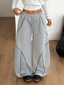 Coolane Women's Winter Streetwear Basic Daily Wear Casual Homecoming Sportswear Contrast Piping Baggy Low Rise Banana Pants